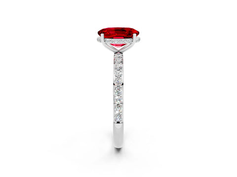 White gold Oval Cut Ruby Solitaire Ring with Pavé Band and Hidden Halo_26