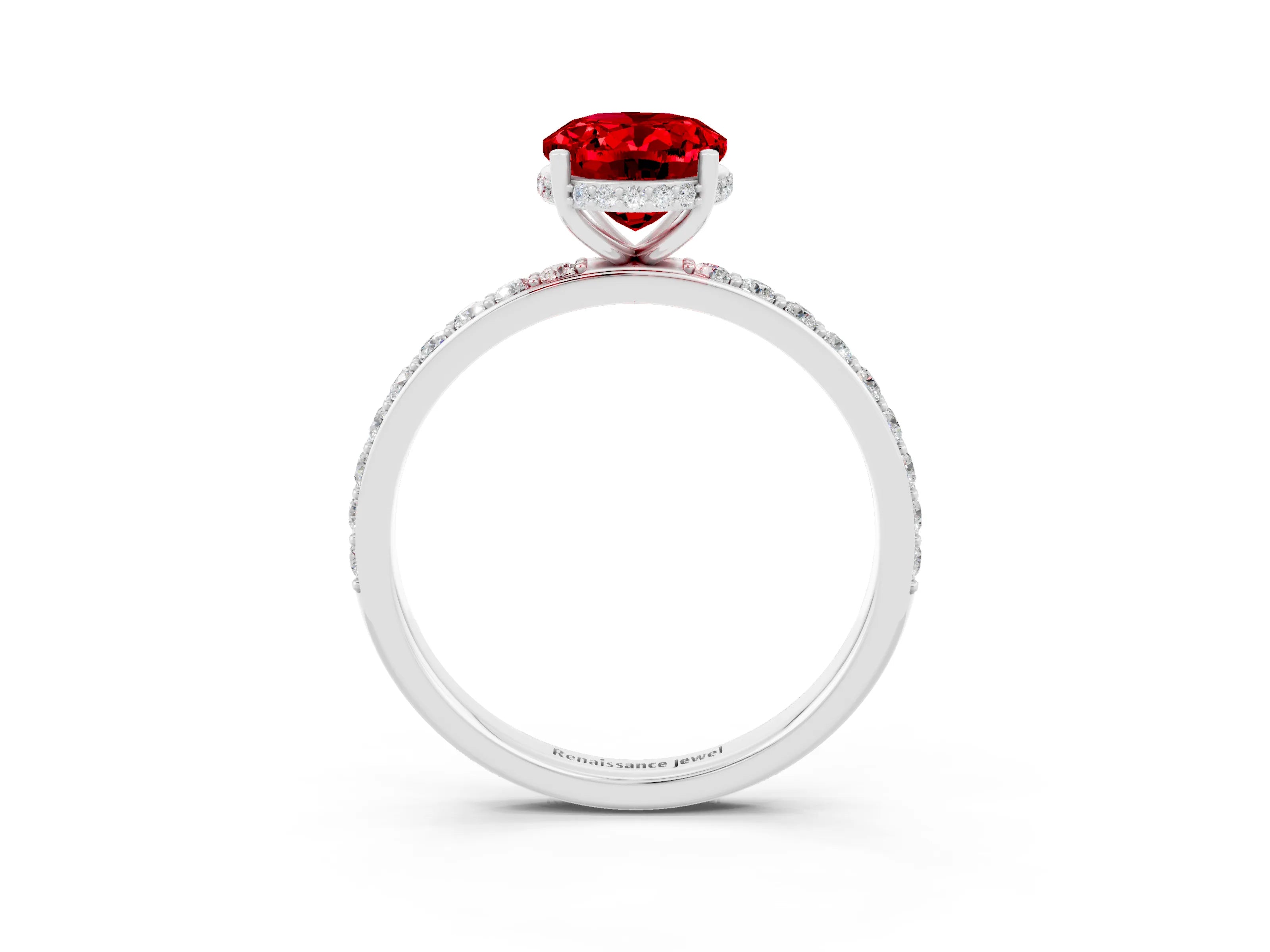 White gold Oval Cut Ruby Solitaire Ring with Pavé Band and Hidden Halo_27