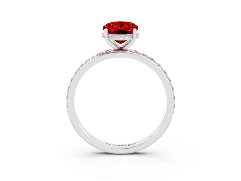 White gold Oval Cut Ruby Solitaire Ring with Pavé Band and Hidden Halo_27