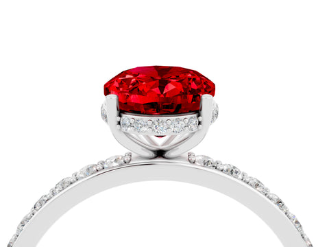White gold Oval Cut Ruby Solitaire Ring with Pavé Band and Hidden Halo_28