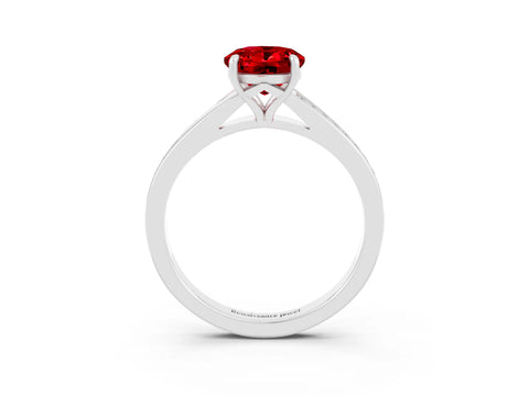 White gold Oval Cut Ruby Solitaire Ring with Pavé Band and Prong Setting_3