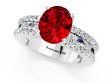 White gold Oval Cut Ruby Solitaire Ring with Pavé and Channel Set Band_1