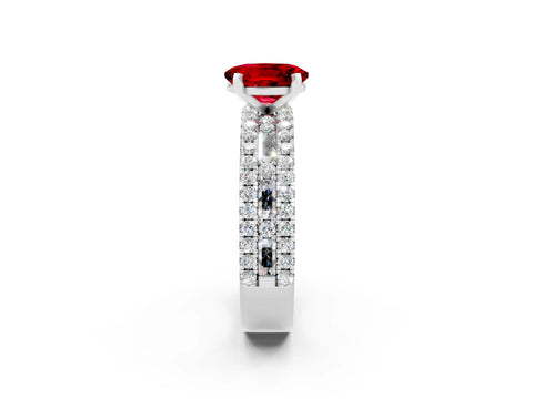 White gold Oval Cut Ruby Solitaire Ring with Pavé and Channel Set Band_2