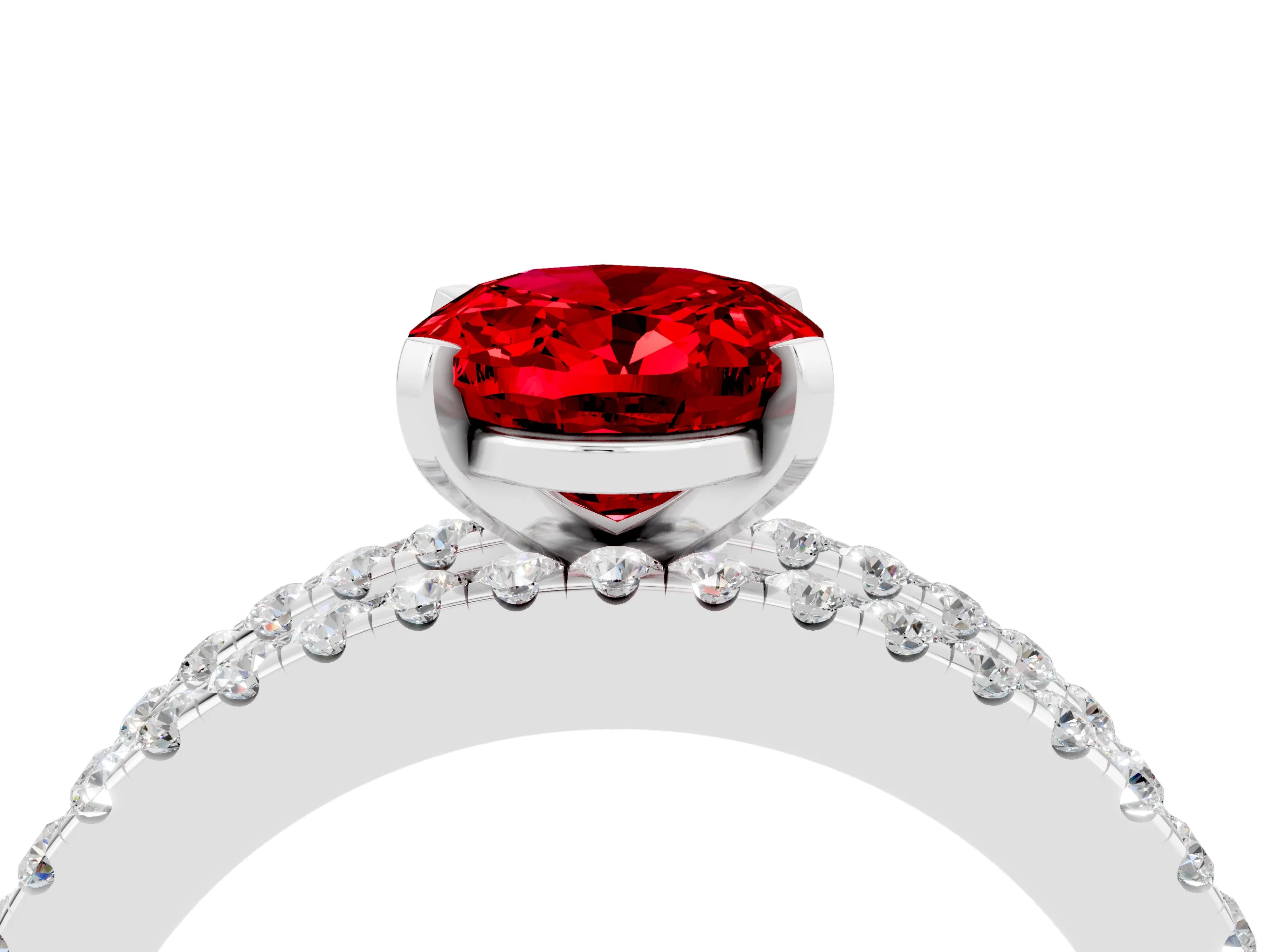 White gold Oval Cut Ruby Solitaire Ring with Pavé and Channel Set Band_4