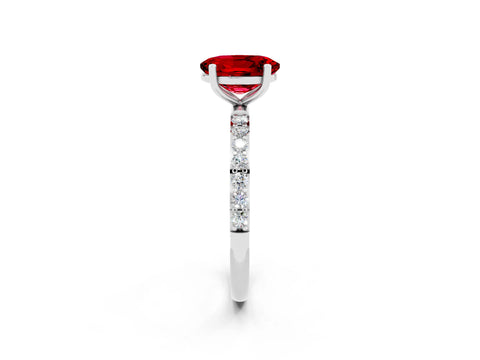White gold Oval Cut Ruby Solitaire Ring with Pave Band and Four Prong Setting_44