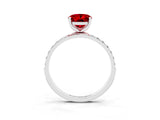 White gold Oval Cut Ruby Solitaire Ring with Pave Band and Four Prong Setting_45