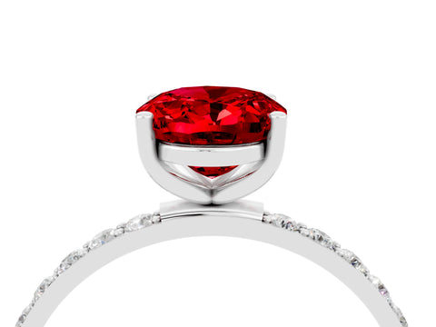 White gold Oval Cut Ruby Solitaire Ring with Pave Band and Four Prong Setting_46