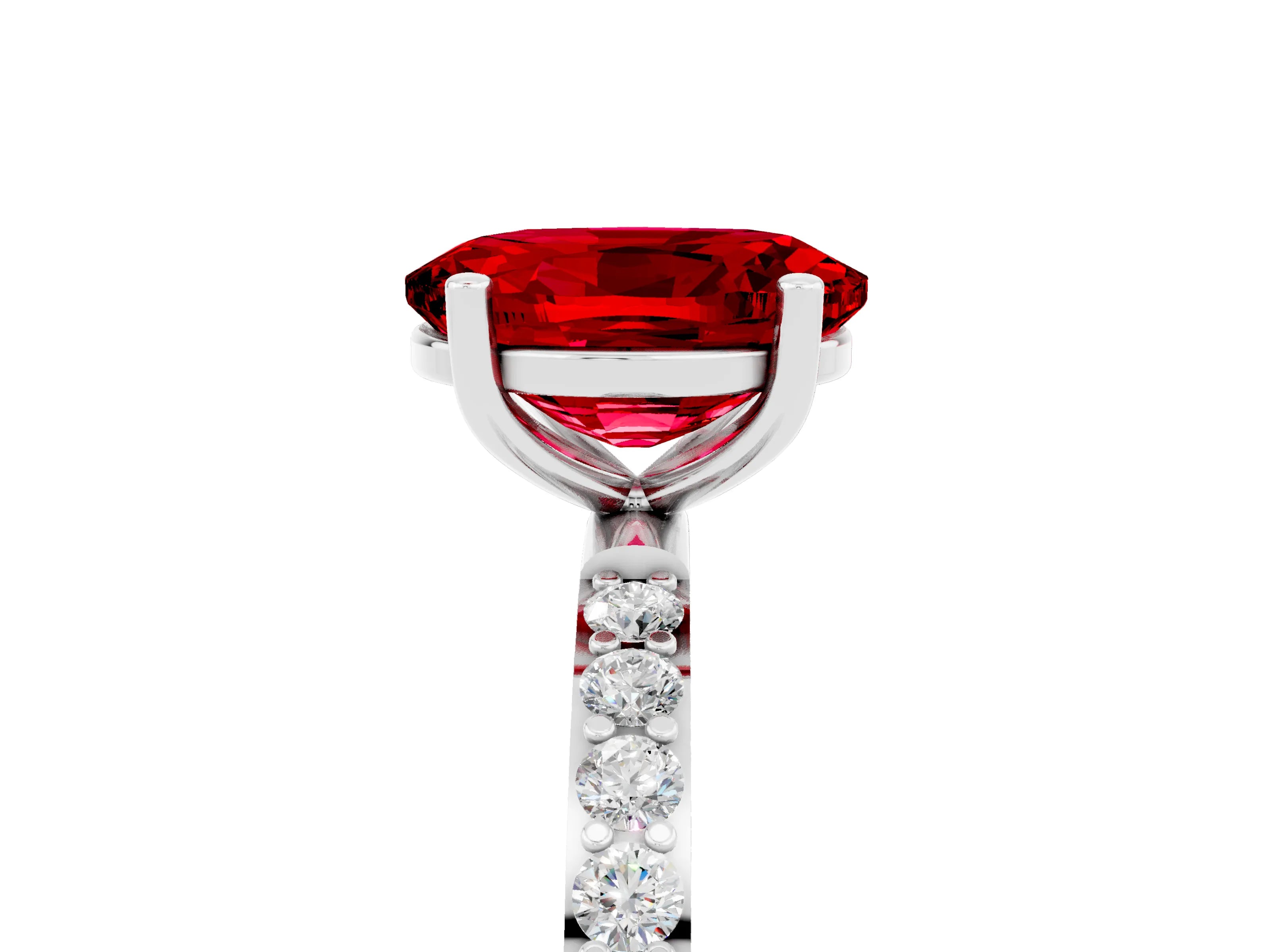 White gold Oval Cut Ruby Solitaire Ring with Pave Band and Four Prong Setting_47