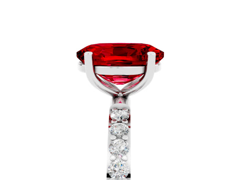 White gold Oval Cut Ruby Solitaire Ring with Pave Band and Four Prong Setting_47