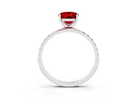 White gold Oval Cut Ruby Solitaire Ring with Pave Band and Four Prong Setting_51