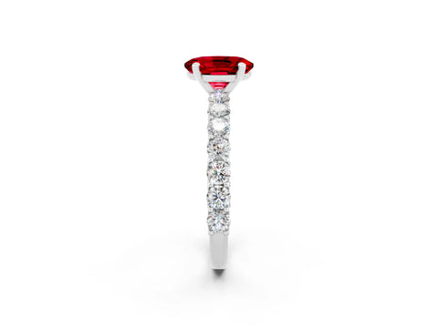 White gold Oval Cut Ruby Solitaire Ring with Shared Prong Pavé Band and Four-Prong Setting_2