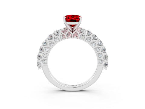 White gold Oval Cut Ruby Solitaire Ring with Shared Prong Pavé Band and Four-Prong Setting_3