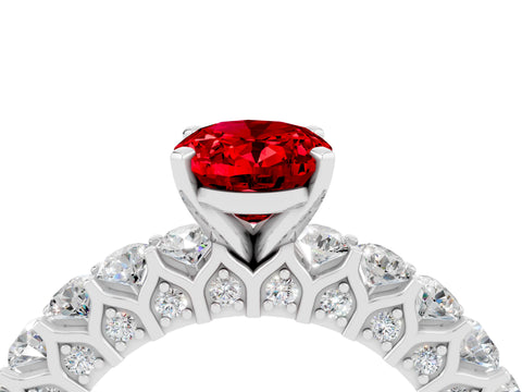 White gold Oval Cut Ruby Solitaire Ring with Shared Prong Pavé Band and Four-Prong Setting_4