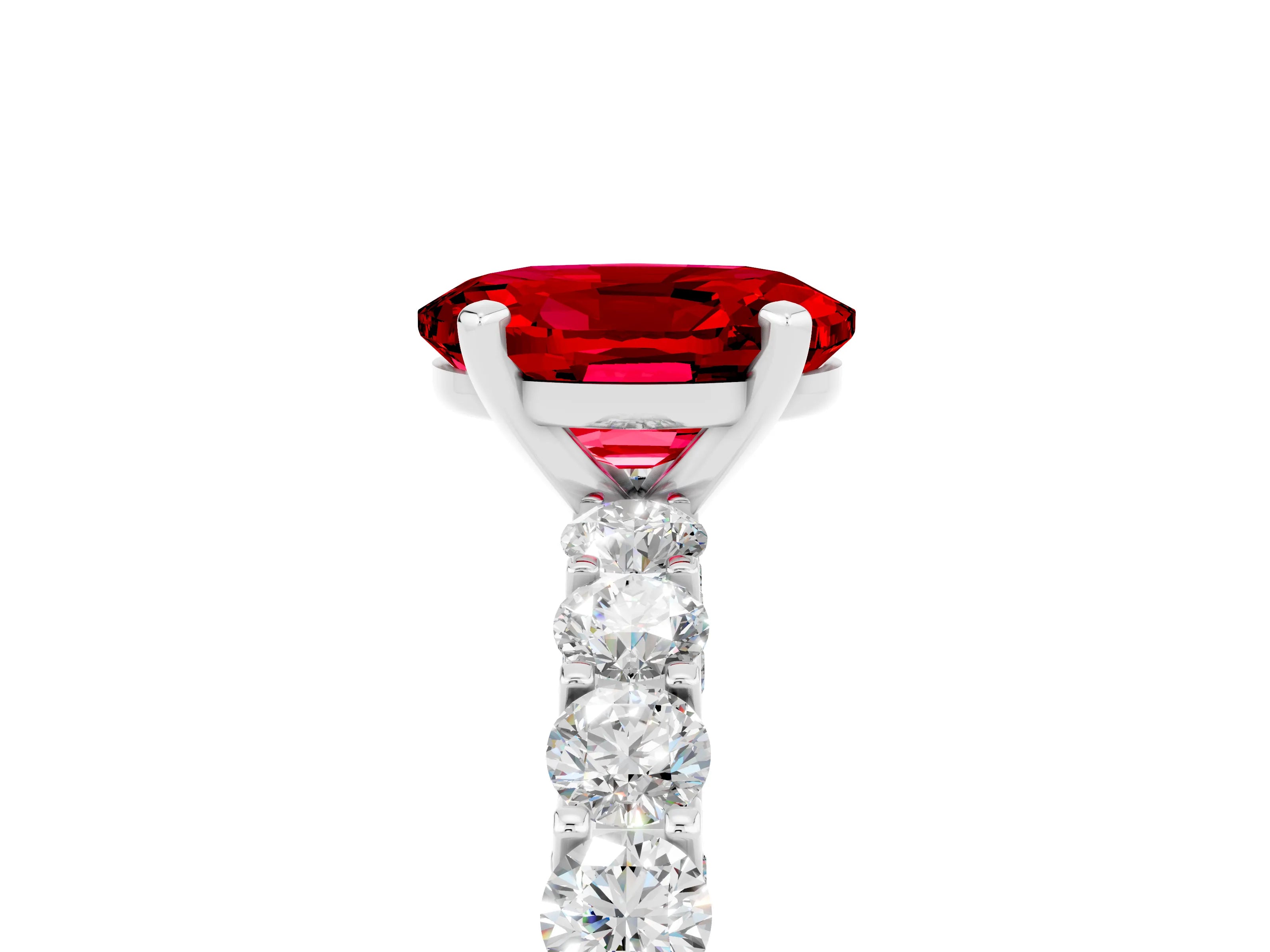 White gold Oval Cut Ruby Solitaire Ring with Shared Prong Pavé Band and Four-Prong Setting_5