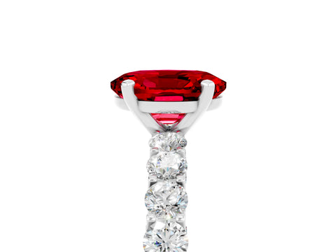 White gold Oval Cut Ruby Solitaire Ring with Shared Prong Pavé Band and Four-Prong Setting_5