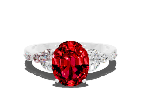 White gold Oval Cut Ruby Solitaire Ring with Side Stones and Four-Prong Setting_36