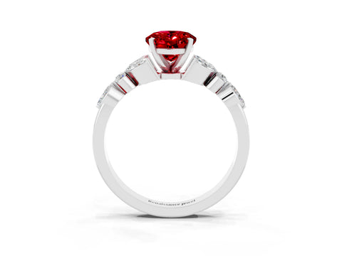 White gold Oval Cut Ruby Solitaire Ring with Side Stones and Four-Prong Setting_39