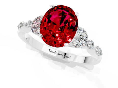 White gold Oval Cut Ruby Solitaire Ring with Side Stones and Four-Prong Setting_43