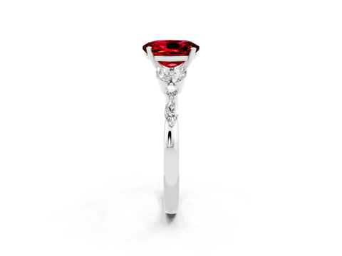 White gold Oval Cut Ruby Solitaire Ring with Side Stones and Four-Prong Setting_44