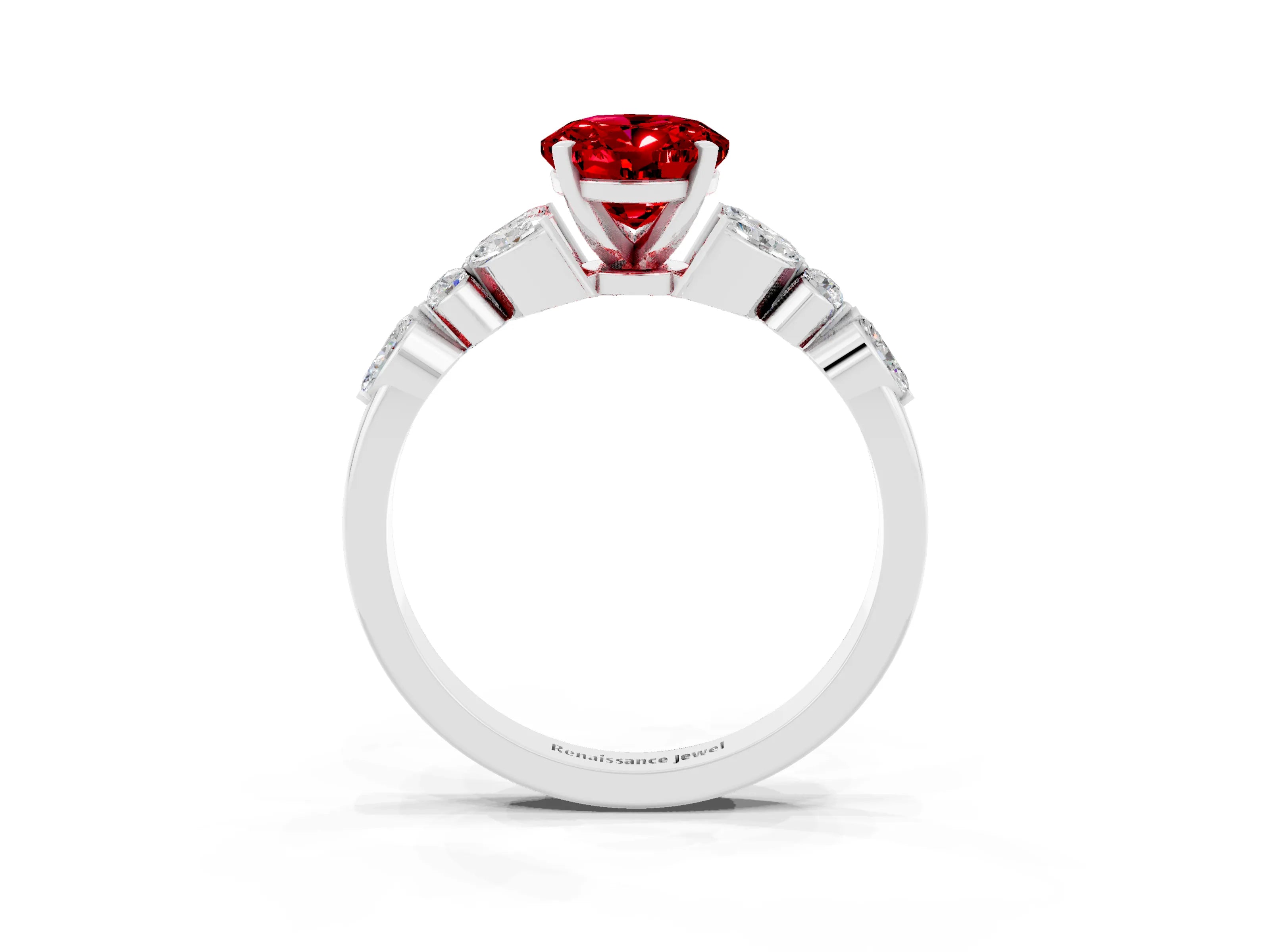 White gold Oval Cut Ruby Solitaire Ring with Side Stones and Four-Prong Setting_45