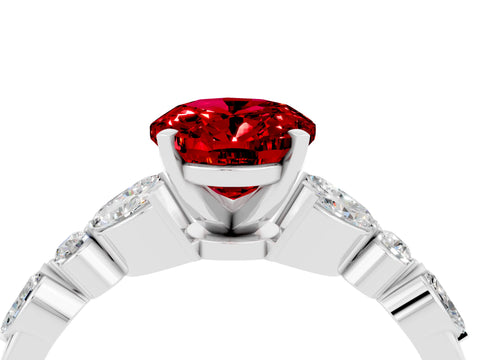 White gold Oval Cut Ruby Solitaire Ring with Side Stones and Four-Prong Setting_46