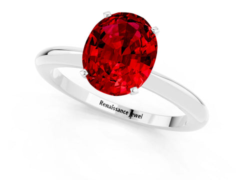 White gold Oval Cut Ruby Solitaire Ring with Six-Prong Setting and Classic Band_1