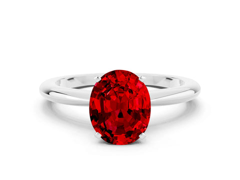 White gold Oval Cut Ruby Solitaire Ring with Six-Prong Setting and Classic Band