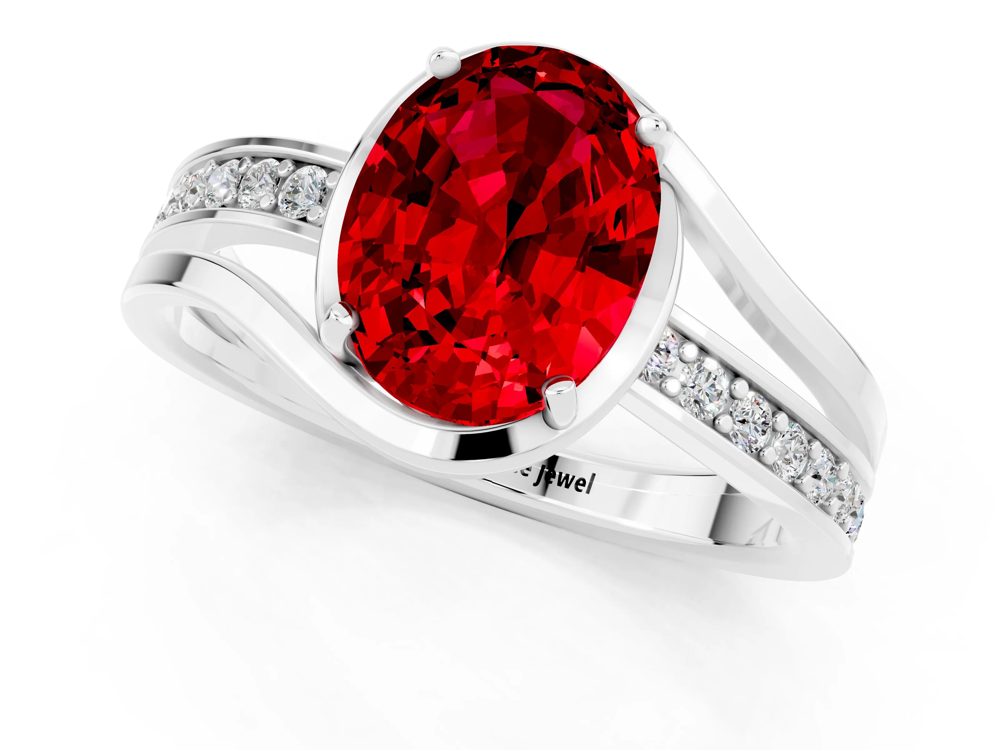 White gold Oval Cut Ruby Solitaire Ring with Split Shank and Prong Setting_1