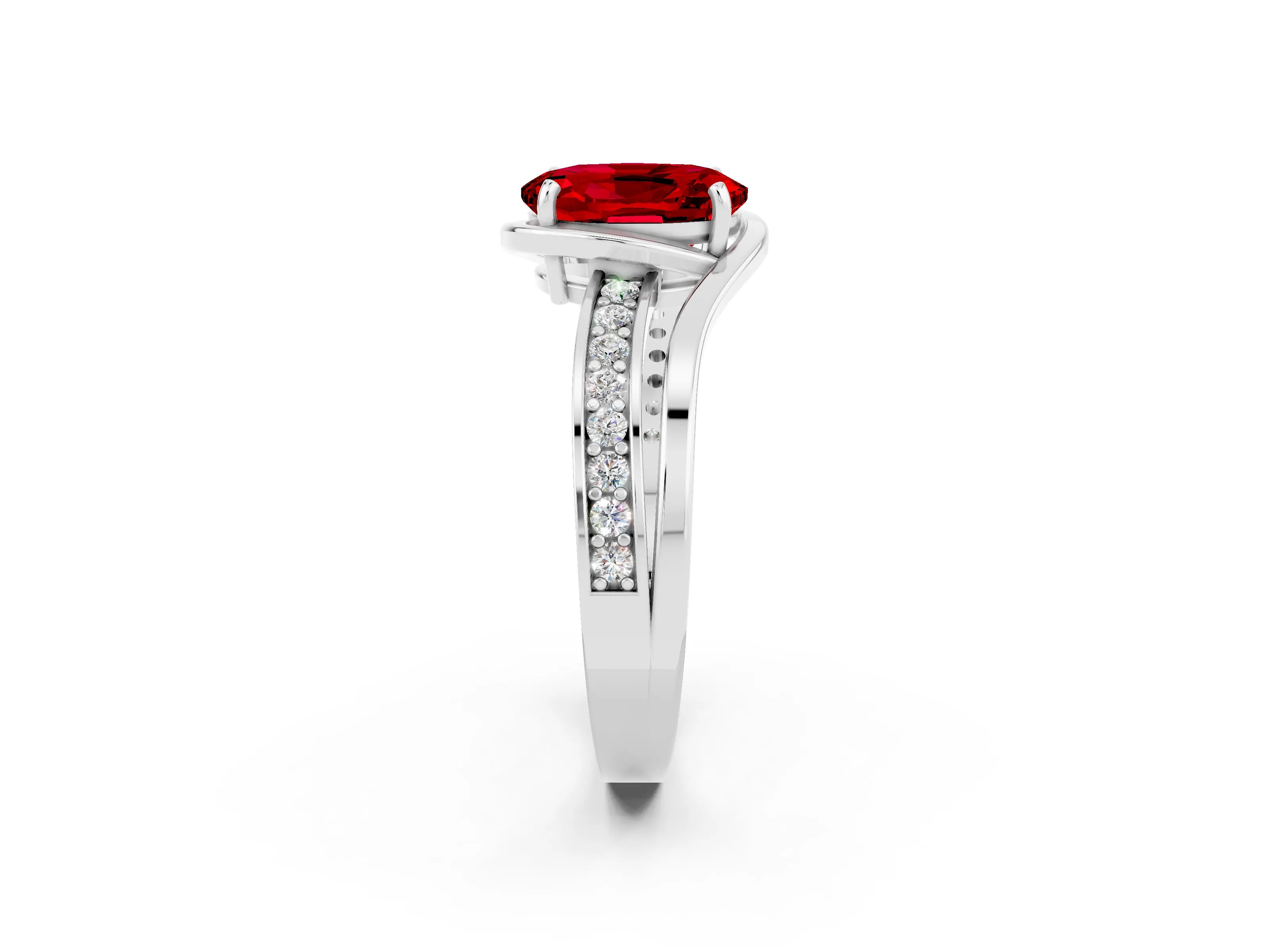 White gold Oval Cut Ruby Solitaire Ring with Split Shank and Prong Setting_2