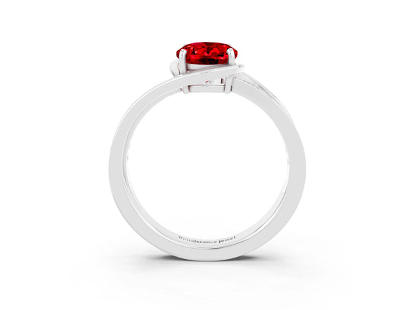 Platinum Oval Cut Ruby Solitaire Ring with Split Shank and Prong Setting