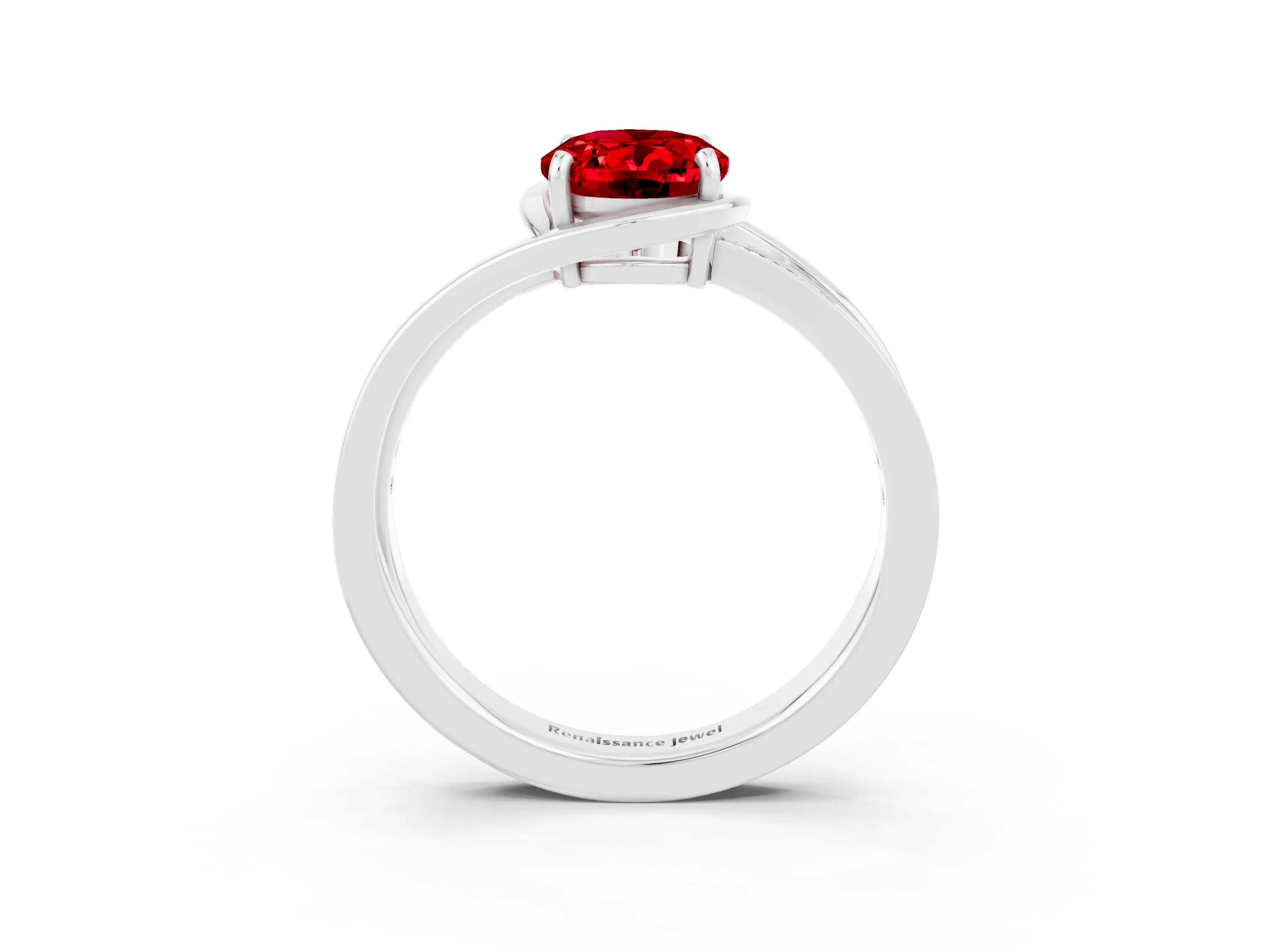 White gold Oval Cut Ruby Solitaire Ring with Split Shank and Prong Setting_3