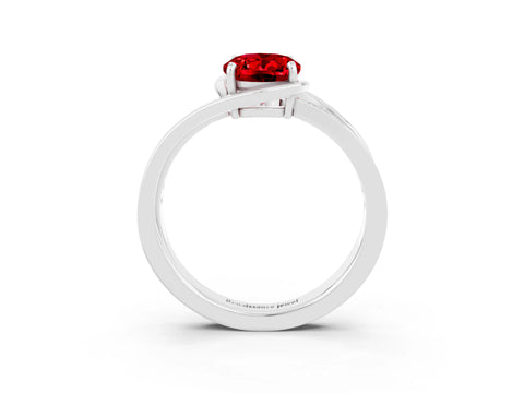 White gold Oval Cut Ruby Solitaire Ring with Split Shank and Prong Setting_3