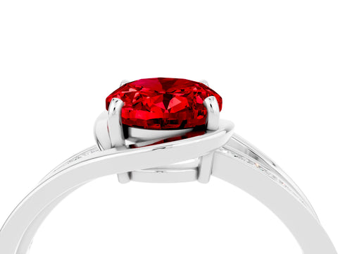 White gold Oval Cut Ruby Solitaire Ring with Split Shank and Prong Setting_4