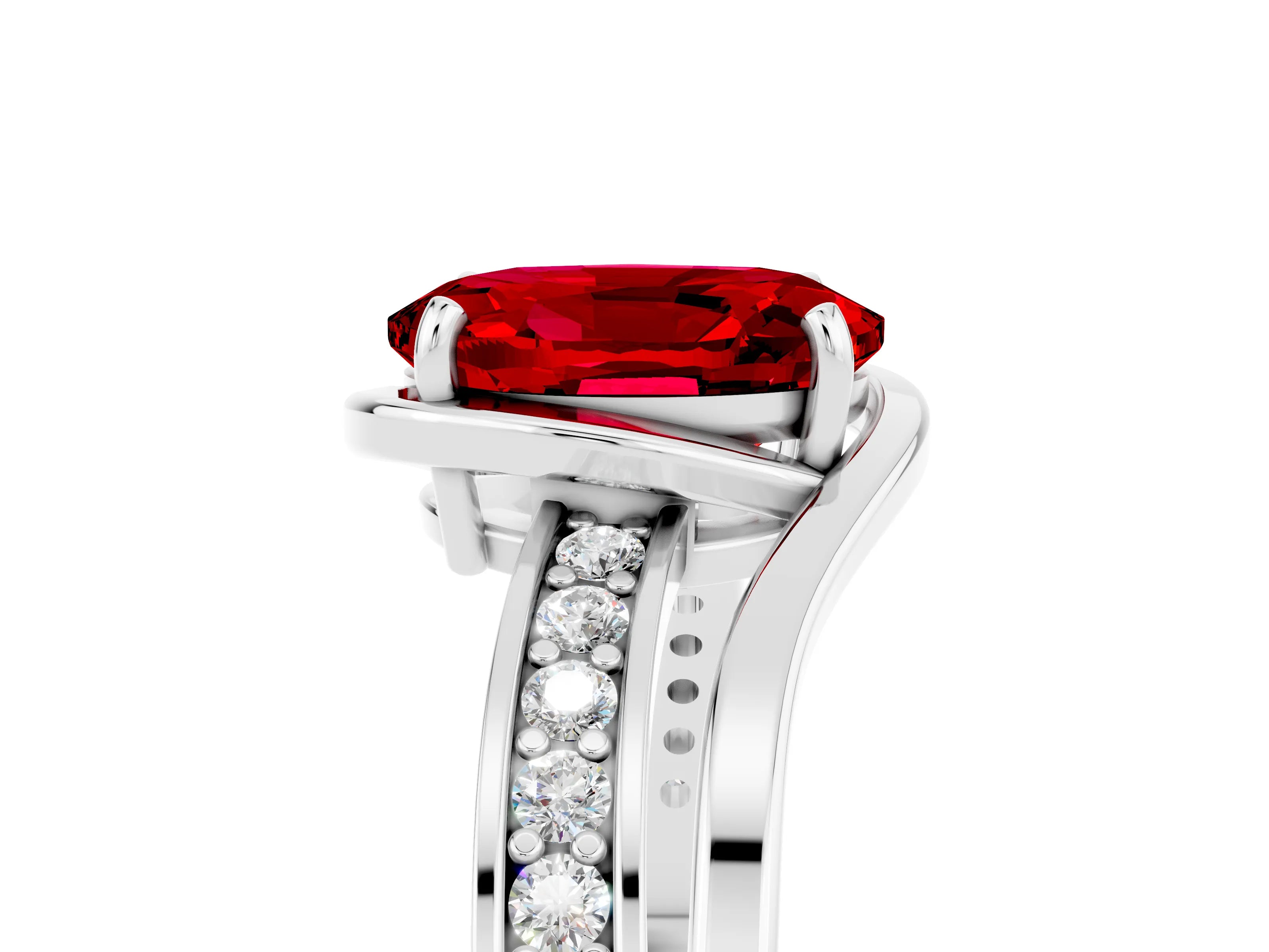 White gold Oval Cut Ruby Solitaire Ring with Split Shank and Prong Setting_5
