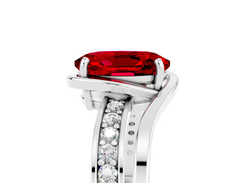 White gold Oval Cut Ruby Solitaire Ring with Split Shank and Prong Setting_5