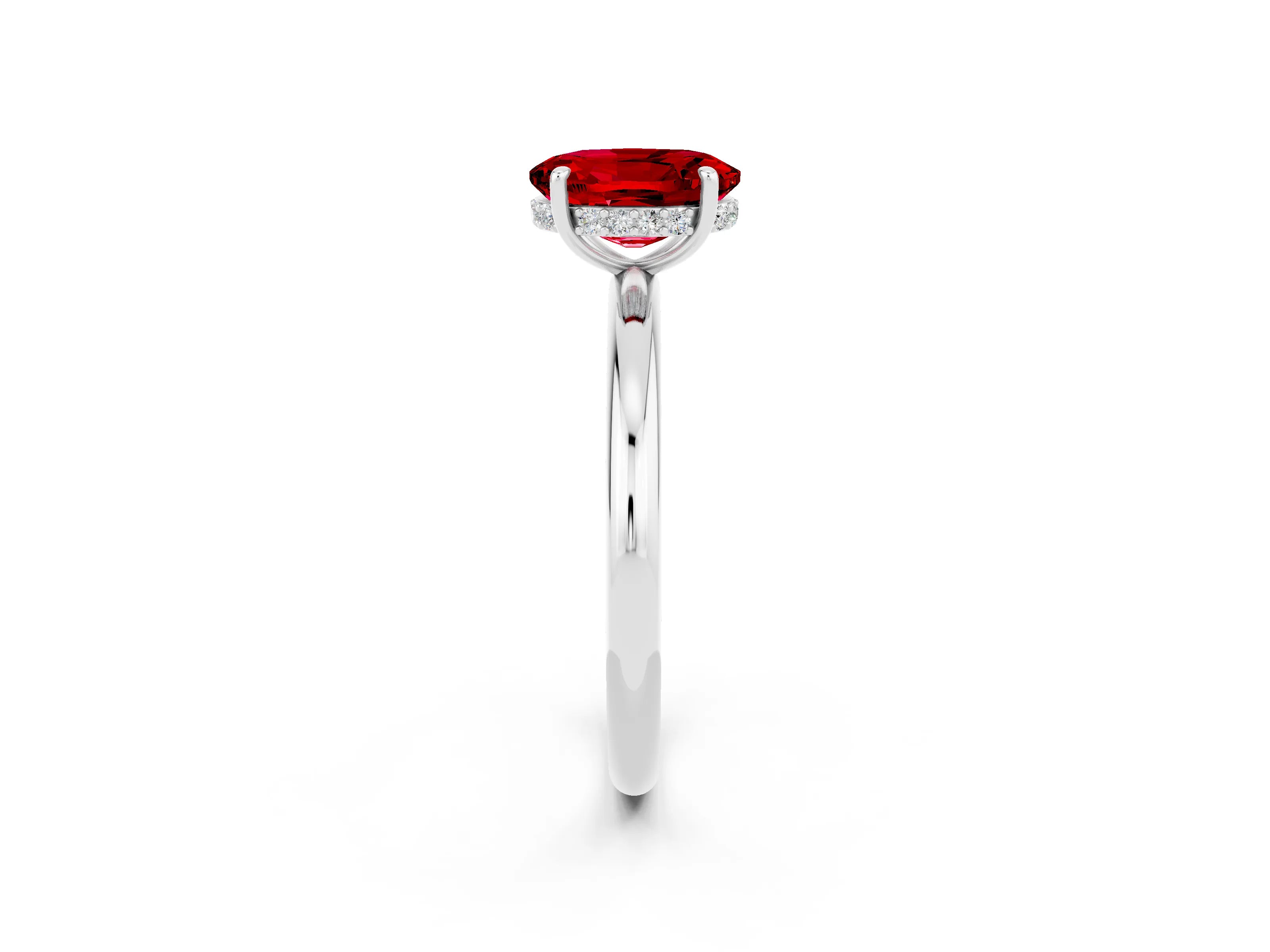 White gold Oval Cut Ruby Solitaire Ring with Thin Band and Four-Prong Setting_14