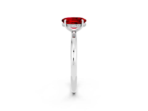 White gold Oval Cut Ruby Solitaire Ring with Thin Band and Four-Prong Setting_14