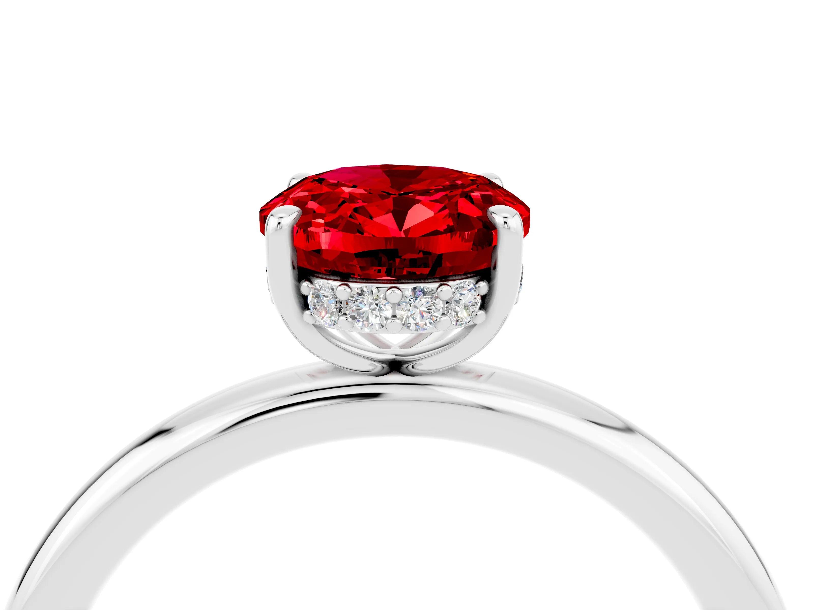 White gold Oval Cut Ruby Solitaire Ring with Thin Band and Four-Prong Setting_16