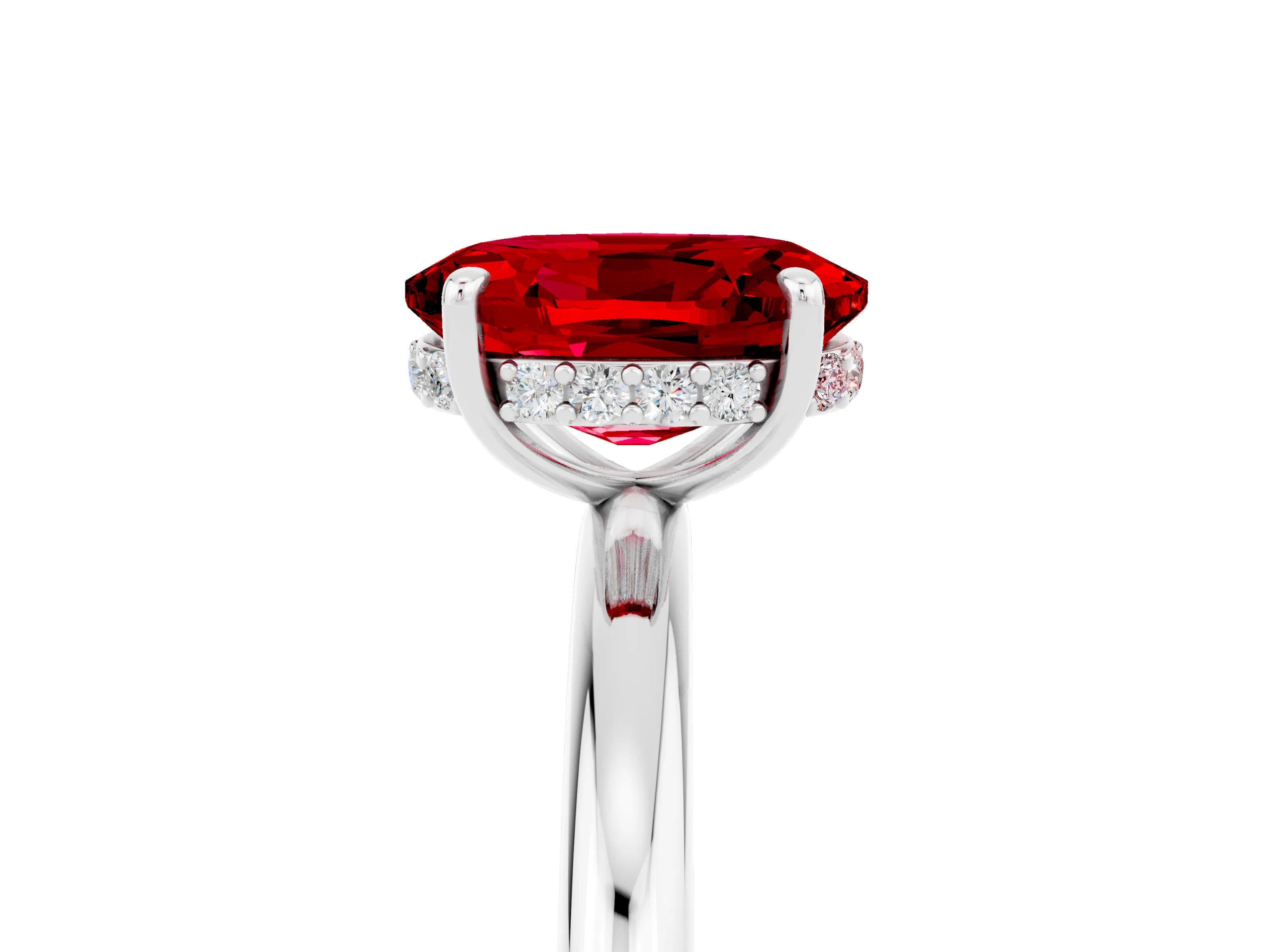 White gold Oval Cut Ruby Solitaire Ring with Thin Band and Four-Prong Setting_17