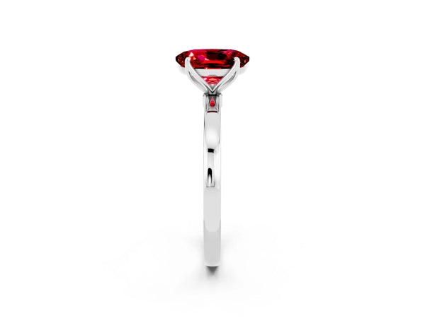 Silver Oval Cut Ruby Solitaire Ring with Thin Band and Prong Setting