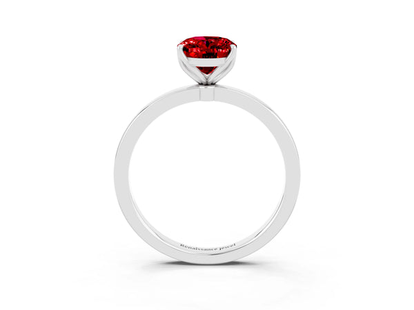 Platinum Oval Cut Ruby Solitaire Ring with Thin Band and Prong Setting