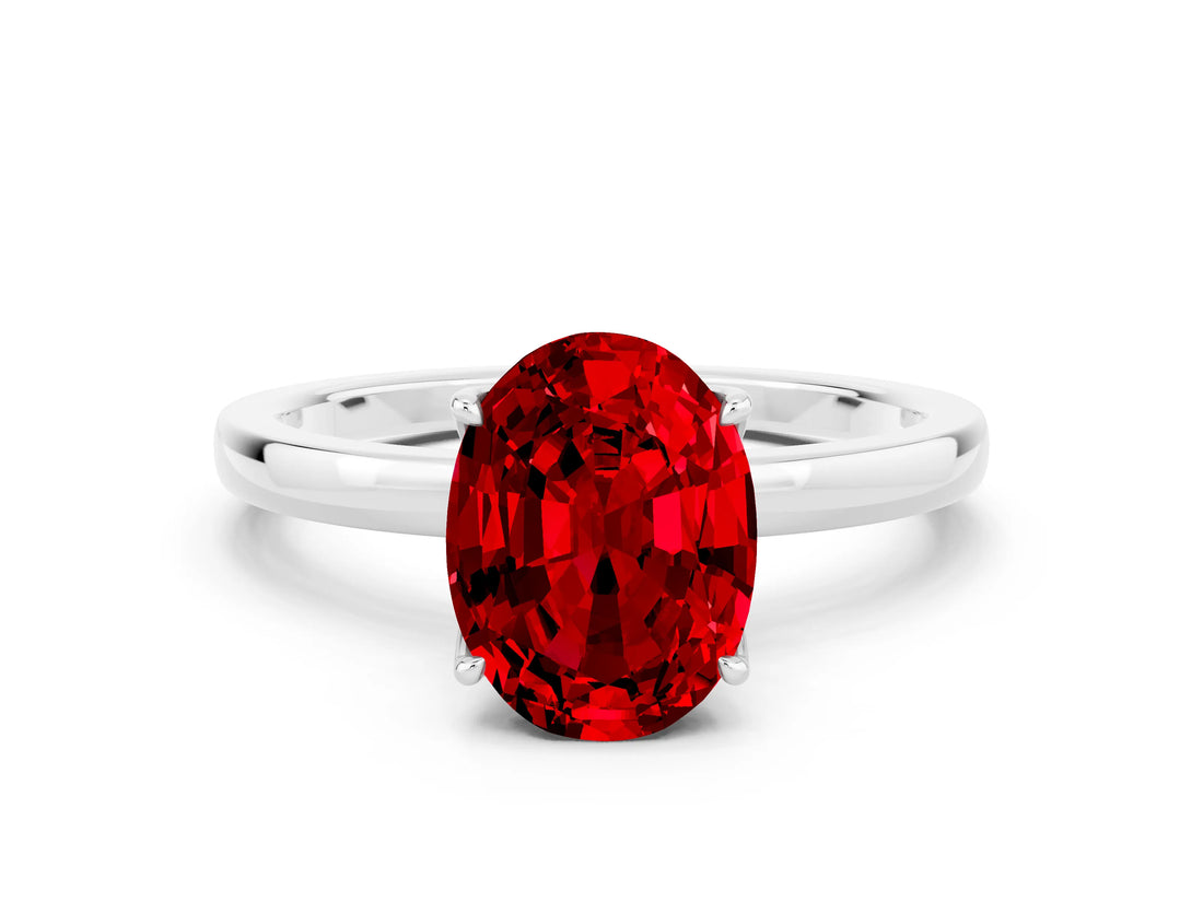 White gold Oval Cut Ruby Solitaire Ring with Thin Band and Prong Setting_36