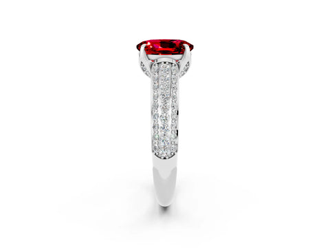 White gold Oval Cut Ruby Solitaire Ring with Three-Row Pavé Band and Four-Prong Setting_14