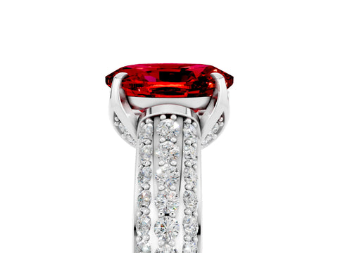 White gold Oval Cut Ruby Solitaire Ring with Three-Row Pavé Band and Four-Prong Setting_17