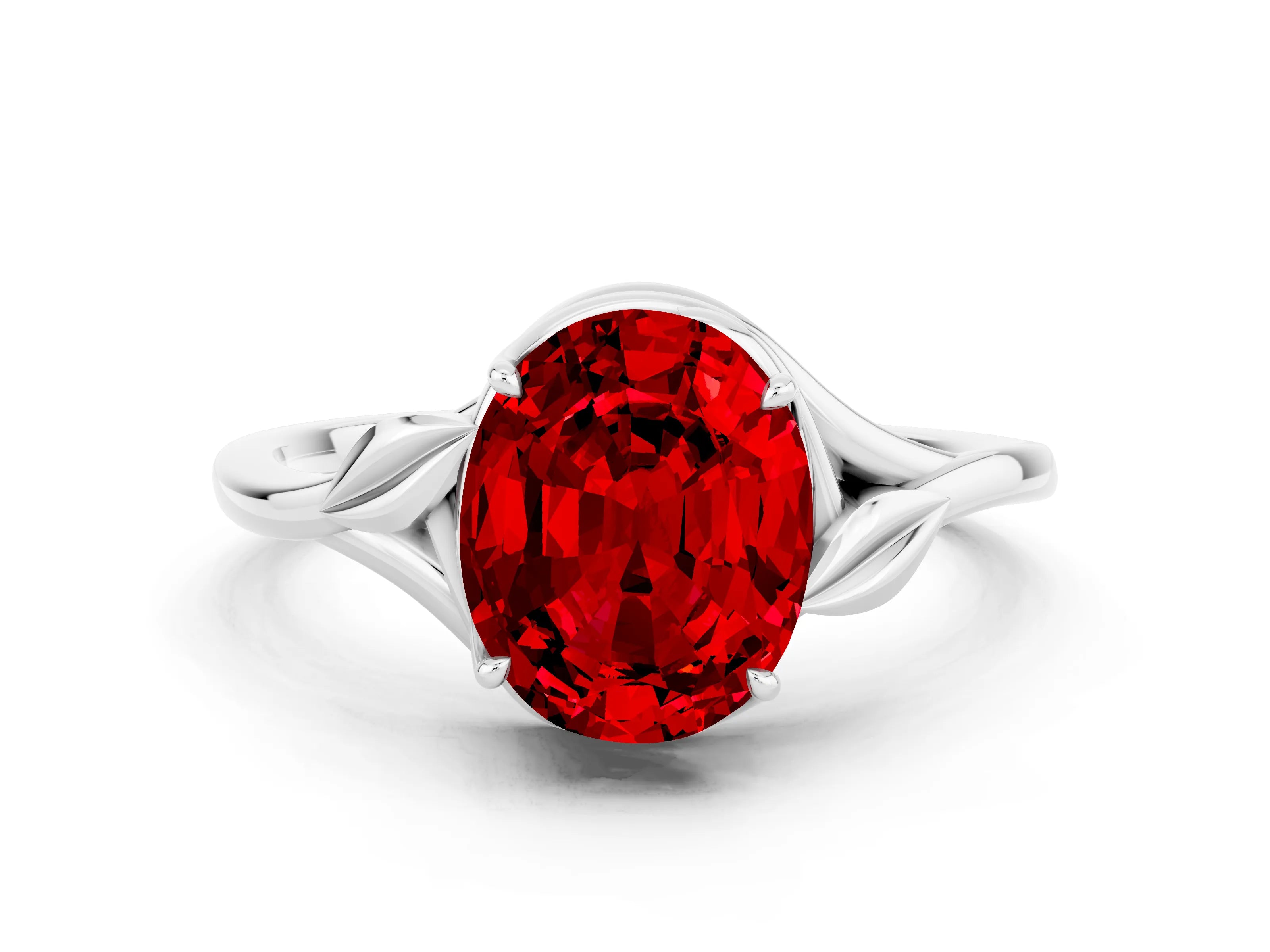 White gold Oval Cut Ruby Solitaire Ring with Twist Band and Four-Prong Setting_12