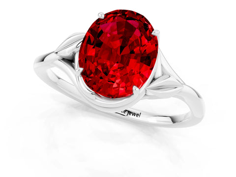 White gold Oval Cut Ruby Solitaire Ring with Twist Band and Four-Prong Setting_13