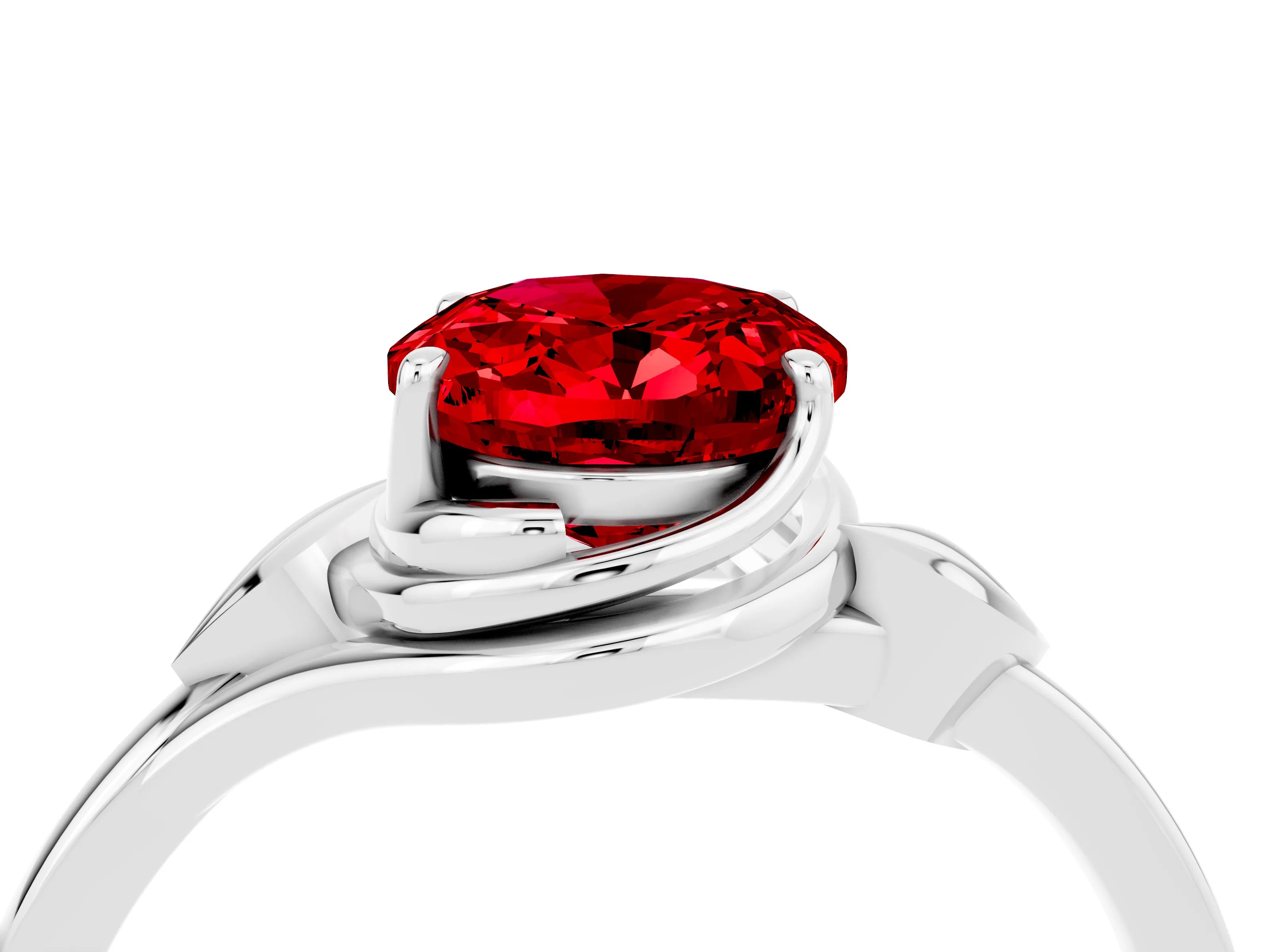 White gold Oval Cut Ruby Solitaire Ring with Twist Band and Four-Prong Setting_16