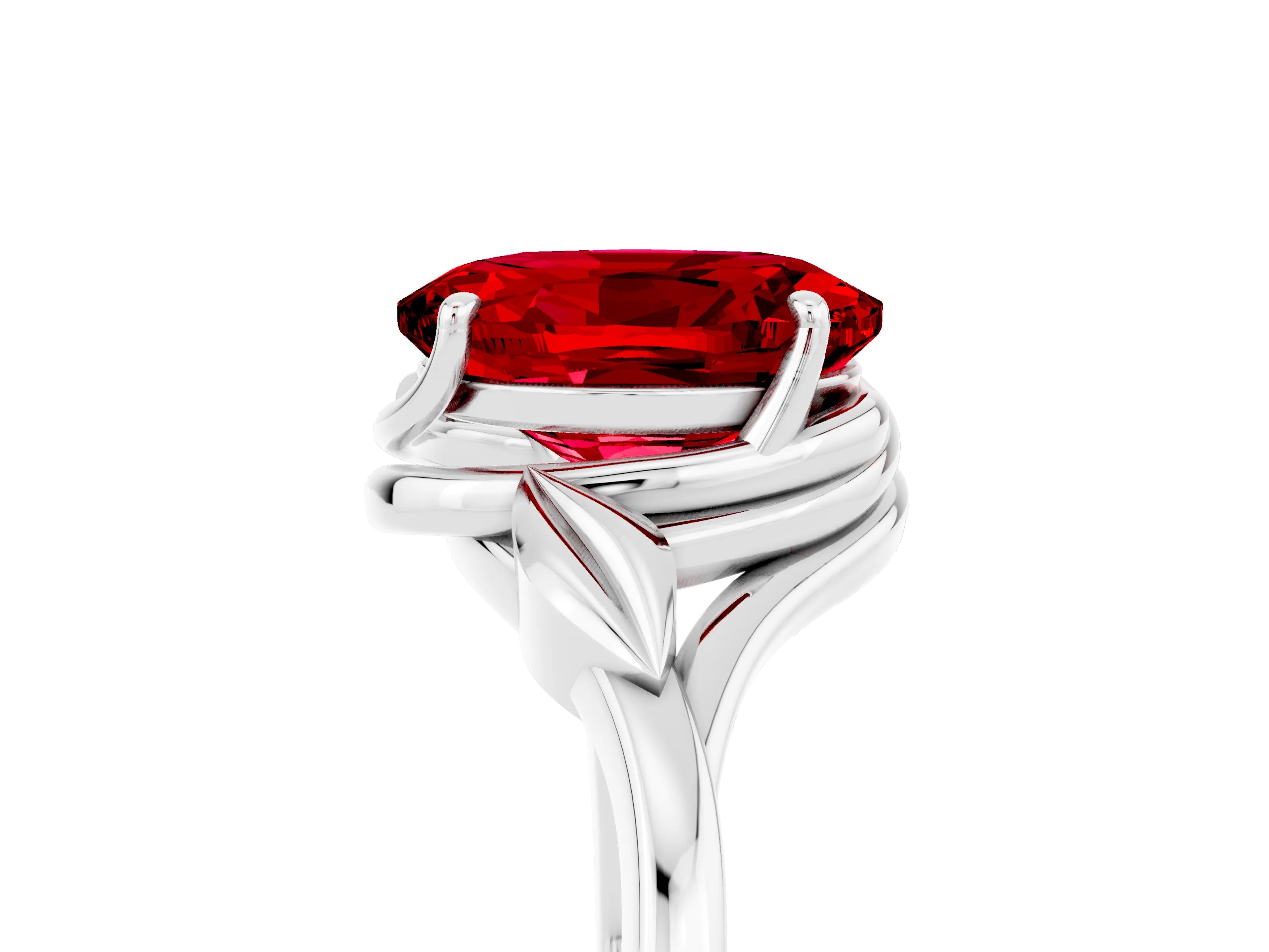 White gold Oval Cut Ruby Solitaire Ring with Twist Band and Four-Prong Setting_17
