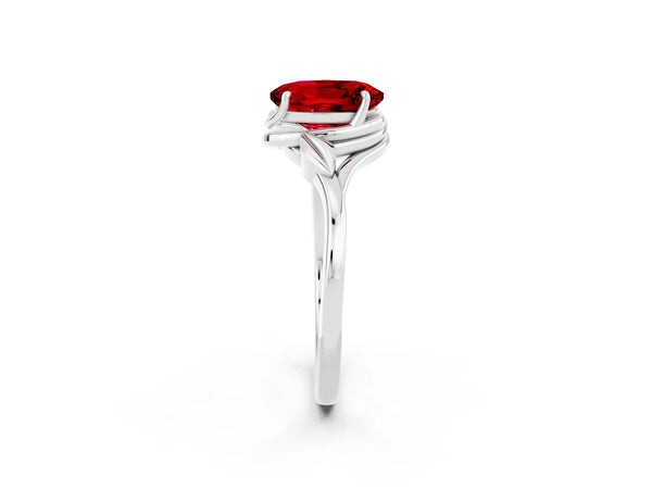 White gold Oval Cut Ruby Solitaire Ring with Twist Band and Four-Prong Setting