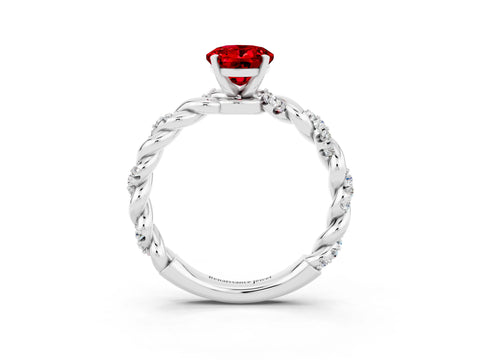 White gold Oval Cut Ruby Solitaire Ring with Twisted Band and Pavé Accents_3
